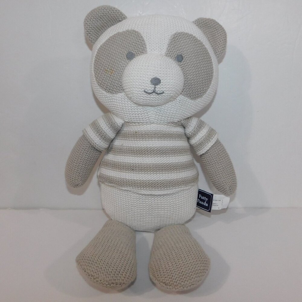Patty Panda Living Textiles 15"  knit Rattle Bear Stuffed Baby Lovey Gray White